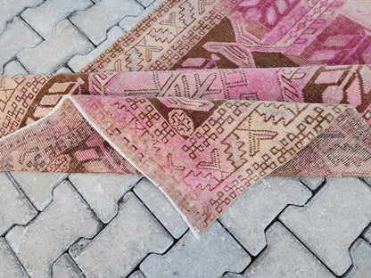 3x11 Pink Wool Runner Rug, Hand-Knotted Hallway & Entryway Rug, Neutral Boho Decor