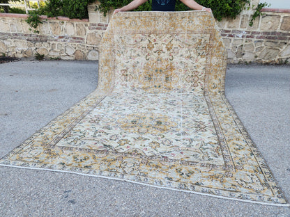 6x9 Oushak Rug: Handwoven Turkish Wool Rug, Neutral Floral Design