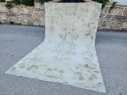 Neutral Oushak Rug 5x9: Hand-Knotted Wool Turkish Rug
