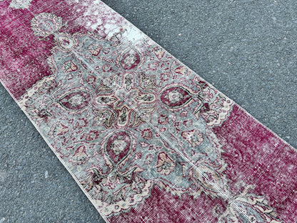 Turkish Runner Rug 2x9: Vintage Hallway Rug, Red Wool