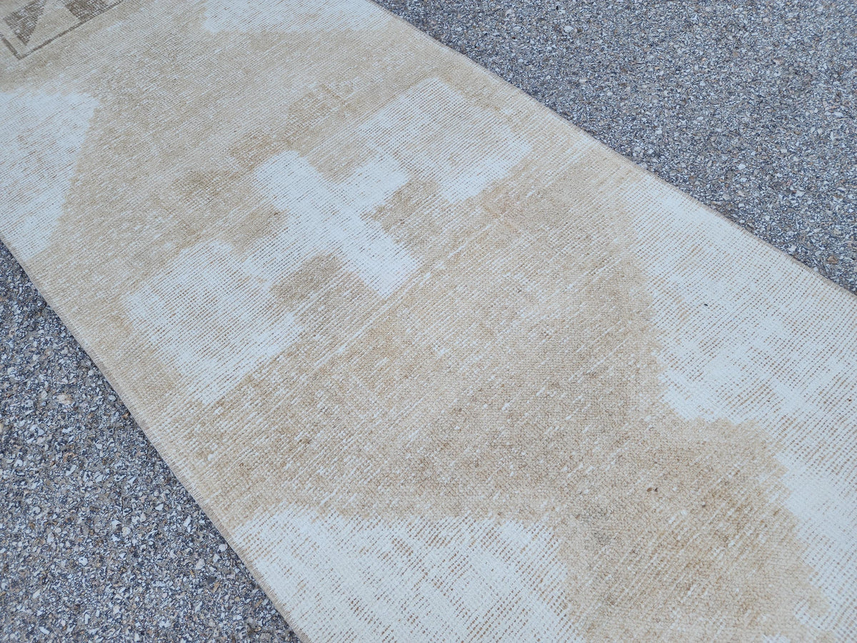 2x13 Neutral Turkish Runner Rug: Boho Hallway Decor
