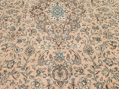 Neutral Persian Rug 9x12, Beige & Green Hand-Knotted, Neutral Living Room Decor