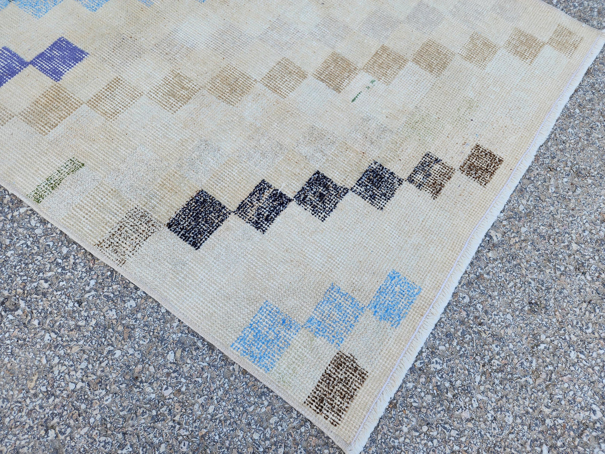 2x7 Turkish Runner Rug: Geometric Farmhouse Hallway Decor, Eco Friendly