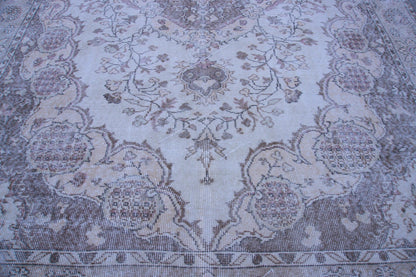 7x10 Neutral Area Rug, Bohemian Home Decor, Oriental Wool Beige and Green Carpet