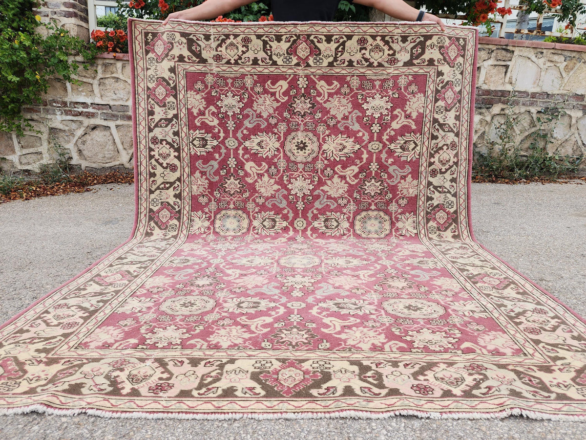 6x8 Turkish Hand Made Rug, Bohemian Rustic Decor, Oushak Red Wool Carpet