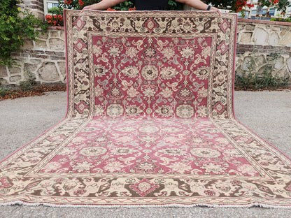 6x8 Turkish Hand Made Rug, Bohemian Rustic Decor, Oushak Red Wool Carpet