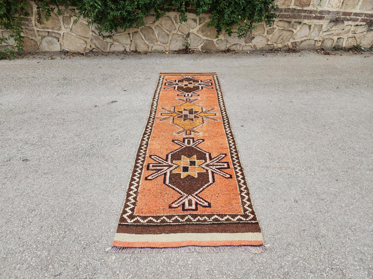 Wool Hand Made Rug 2.7x9.8 ft, Oriental Medium Pile Runner, Hallway Home Decor