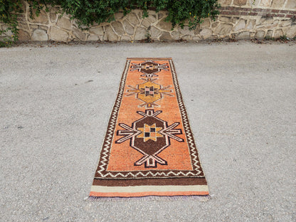 Wool Hand Made Rug 2.7x9.8 ft, Oriental Medium Pile Runner, Hallway Home Decor