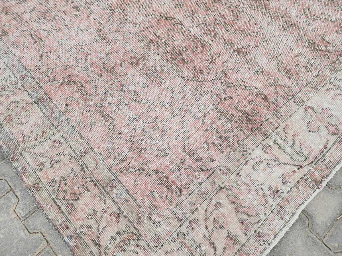5x9 Handwoven Turkish Oushak Rug: Vintage Pink Oriental Rug
