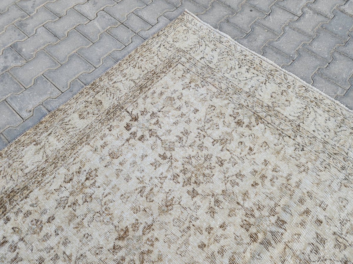 Wool Turkish Rug 6x10: Beige Isparta Rug, Muted Design