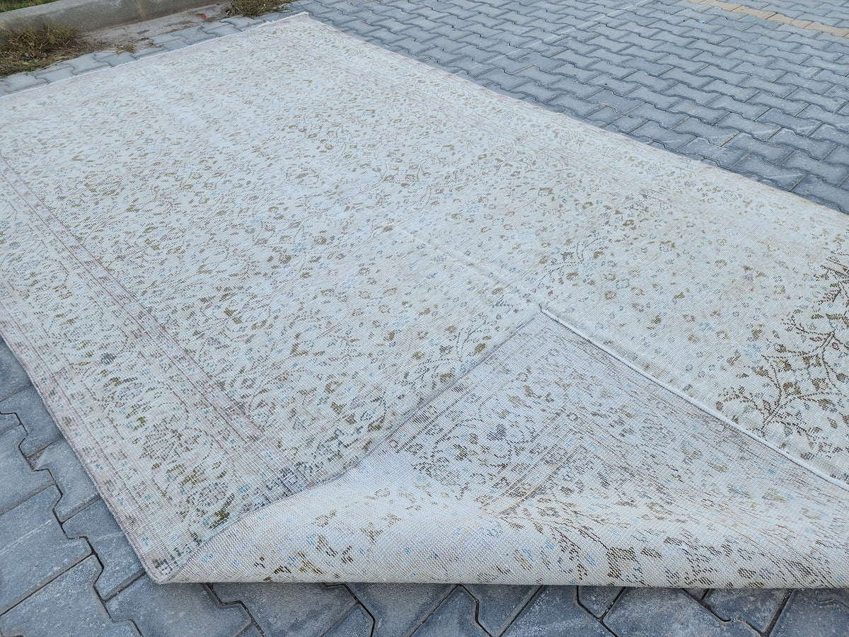 6x11 Neutral Turkish Area Rug, Oushak Hand Made Carpet, Beige Color, Home Farmhouse Decor