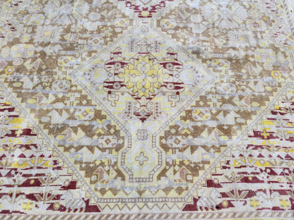 Vintage Oushak Rug 8x11: Hand-knotted Neutral Wool Oriental Rug