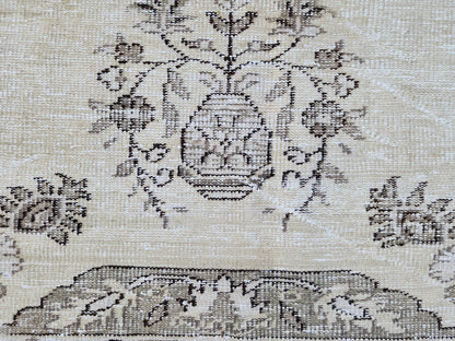 5x9 Neutral Area Wool Rug: Rustic Decor, Turkish Oushak, Beige and Brown