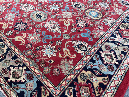 6x8 Vintage Oushak Rug: Red Wool Traditional Carpet