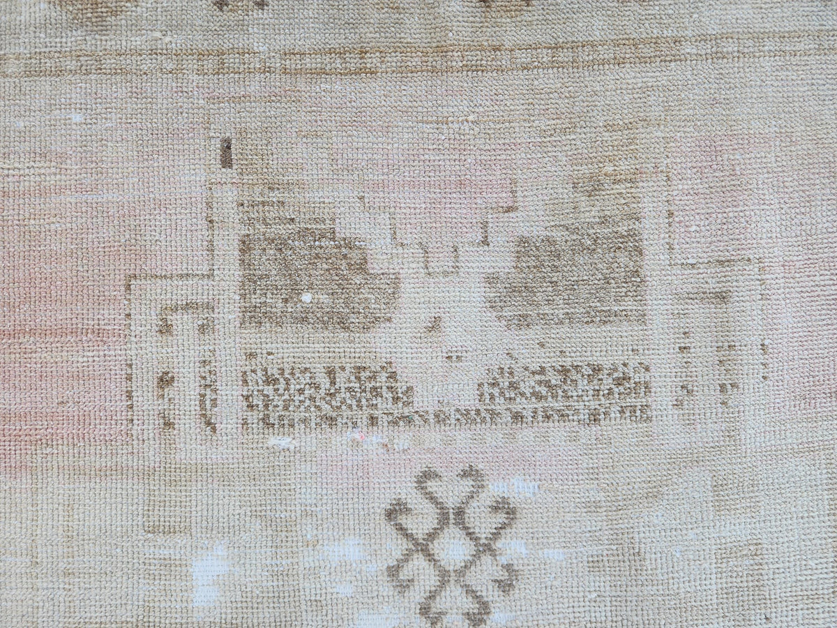 3x14 Neutral Long Runner Rug, Turkish Malatya Hand Made Wool, Beige Geometric Design