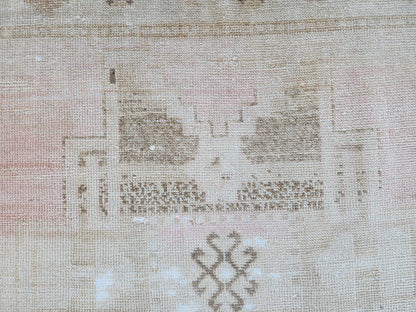 3x14 Neutral Long Runner Rug, Turkish Malatya Hand Made Wool, Beige Geometric Design