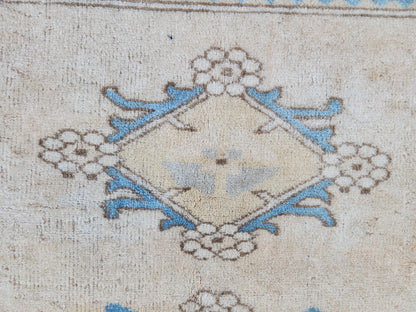 5x8 Neutral Soft Blue Rug, Turkish Hand Made Beige Carpet, Dining Room Boho Decor