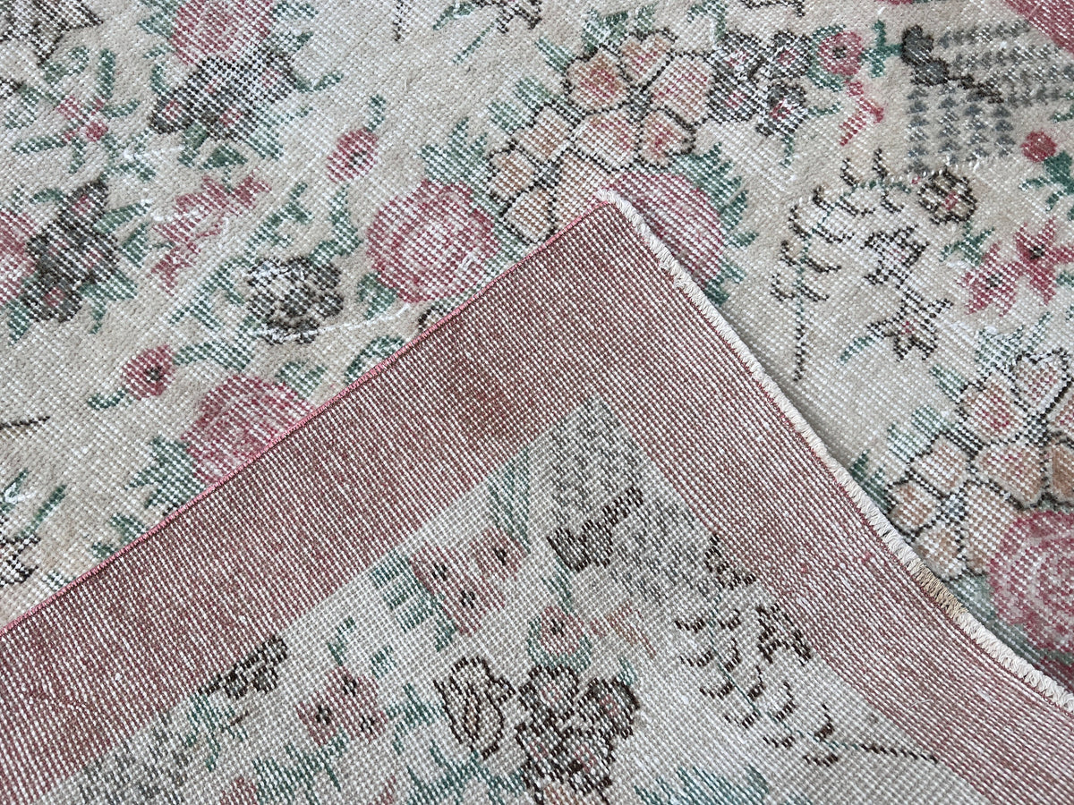 Handwoven Turkish Oushak Rug: 3.8x6.5, Wool & Cotton Floral Rug
