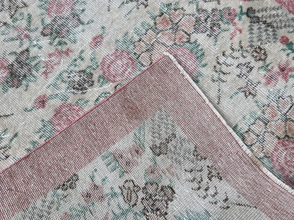 Handwoven Turkish Oushak Rug: 3.8x6.5, Wool & Cotton Floral Rug