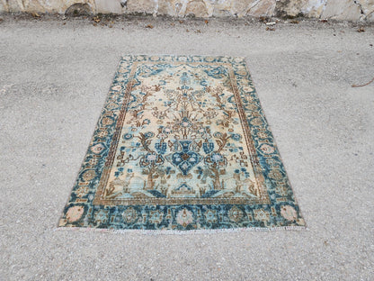 Hand Knotted Wool Turkish Rug 4x6: Oushak Rustic Decor