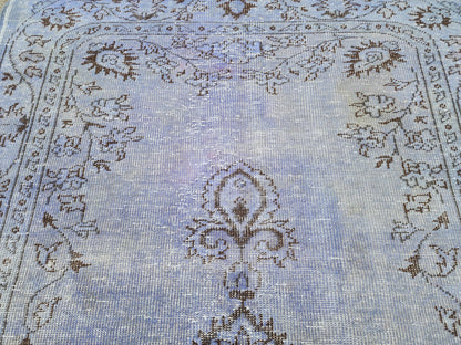 Vintage Blue Turkish Oushak Rug 5x9: Handwoven Wool Area Rug