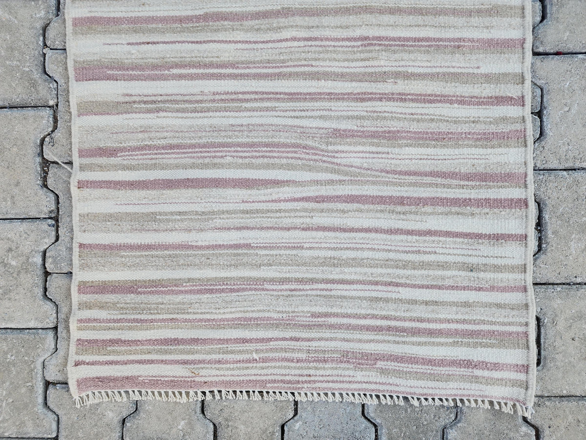 2x11 Hand Knotted Turkish Kilim Runner Rug: Neutral Farmhouse Decor