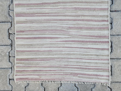 2x11 Hand Knotted Turkish Kilim Runner Rug: Neutral Farmhouse Decor