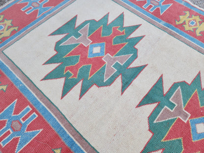 Hand Made Rug 4x6, Turkish Hand Knotted Rustic Carpet, Small Rustic Decor