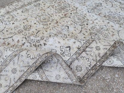 Vintage Rug 5x9, Turkish Hand Knotted, Muted Neutral Area Rug, Handmade Anatolian