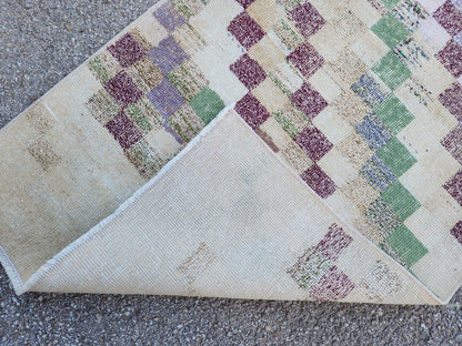 2x7 Turkish Runner Rug: Geometric Farmhouse Hallway Decor, Eco Friendly