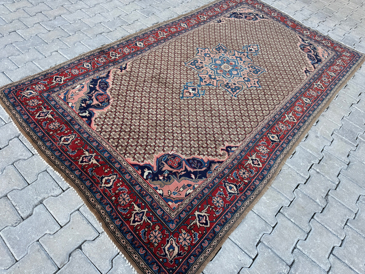 Antique Persian Rug 5x9: Hand-Knotted Wool Carpet, Boho Home Decor