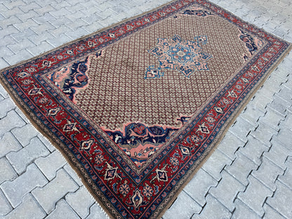 Antique Persian Rug 5x9: Hand-Knotted Wool Carpet, Boho Home Decor