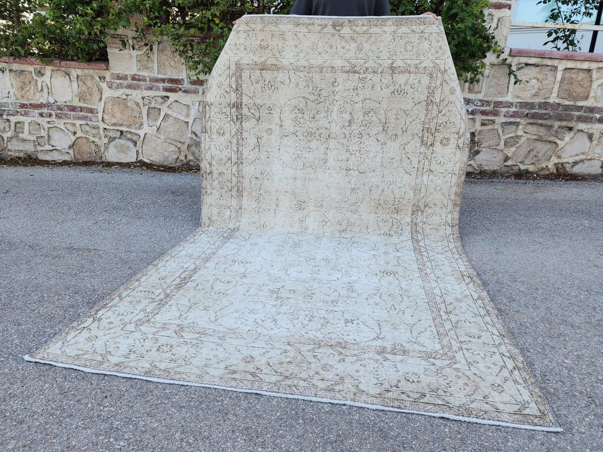 Neutral Rug 5x9, Hand Knotted, Oriental Living Room Decor, Beige and Brown