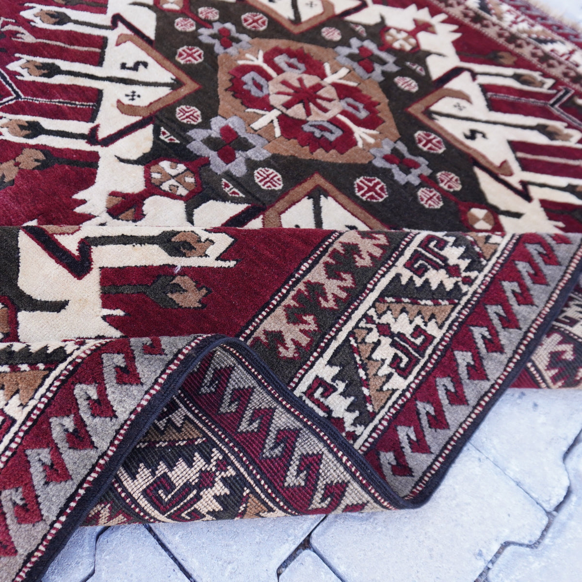 5x6 Vintage Kars Wool Rug: Hand Woven Turkish Area Rug