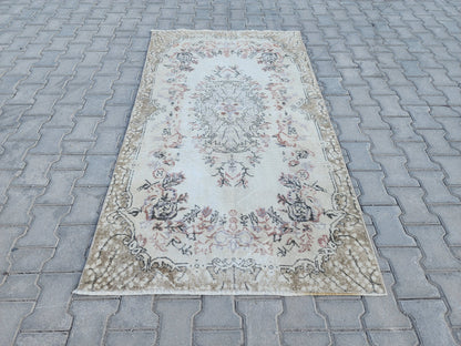Handwoven Turkish Oushak Rug 3x6: Wool & Cotton Medallion Design