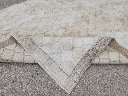 7x10 Turkish Oushak Rug: Neutral Geometric Wool Area Rug