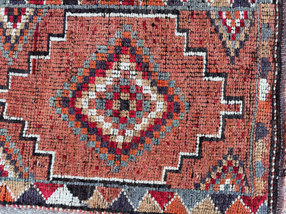 2x11 Vintage Herki Rug: Natural Wool Runner, Tribal Rustic Design