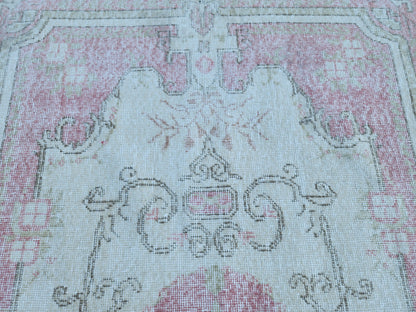 Handwoven Turkish Isparta Oushak Rug 4x7: Pink Wool Oriental Rug