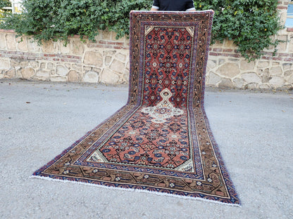 Antique Rustic Runner Rug 3x9: Hand Knotted, Persian Medallion Design