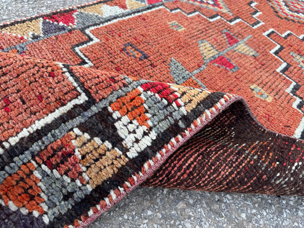 2x11 Vintage Herki Rug: Natural Wool Runner, Tribal Rustic Design