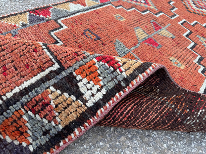 2x11 Vintage Herki Rug: Natural Wool Runner, Tribal Rustic Design