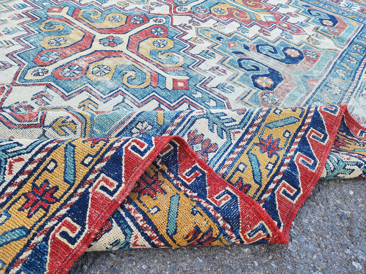 5x8 Antique Soumak Rug, Handwoven Wool Bohemian Eclectic Area Rug, Neutral Accent Decor