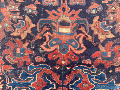 4x9 Antique Rug, 1920s Handwoven Wool Carpet, Patina Blue Collectible Tribal Rug