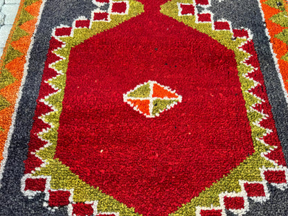 Handwoven Herki Runner Rug: 3x10 Turkish Boho Hallway Decor