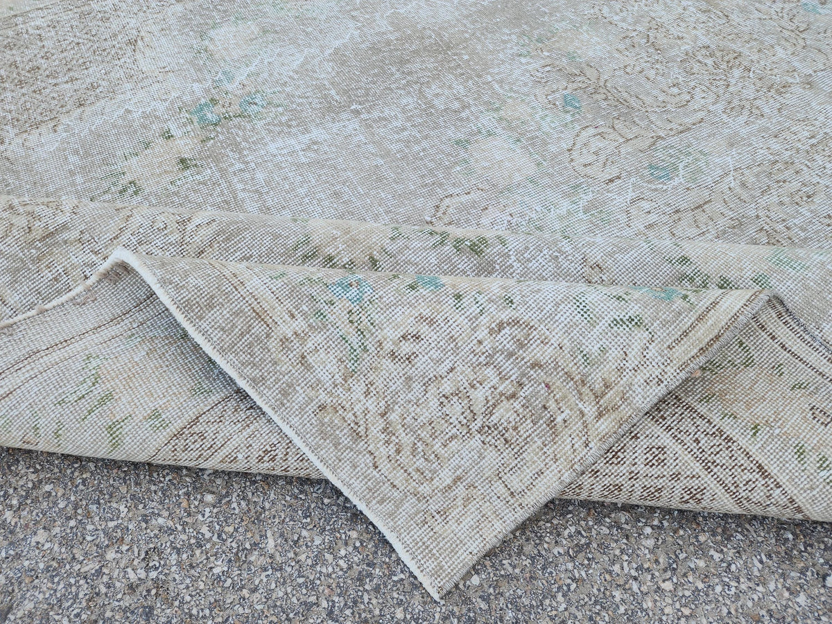 Neutral Area Rug 6x10: Hand Made Rustic Decor, Beige And Brown Turkish Carpet