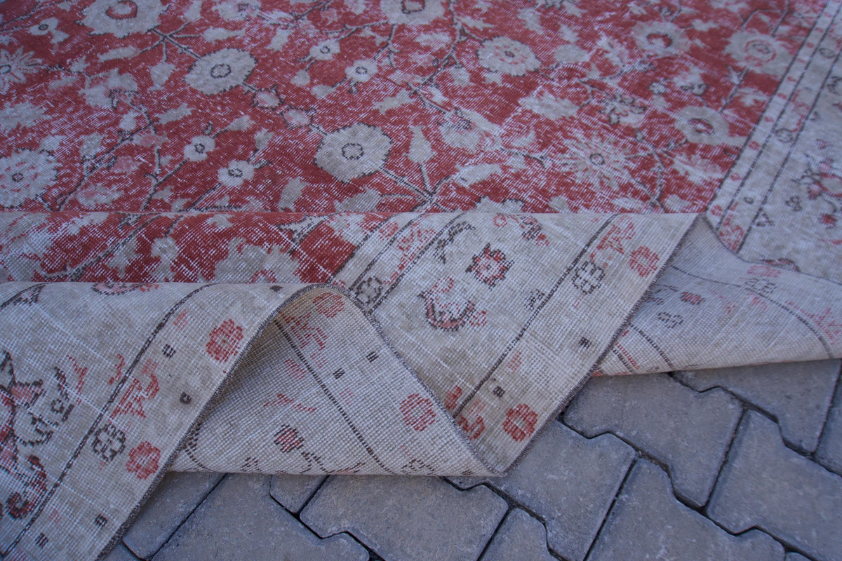 Handmade Turkish Isparta Rug 7x10: Vintage Oriental Cotton-Wool Blend
