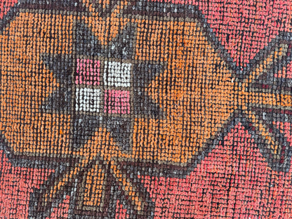 3x9 Geometric Herki Runner: Handwoven Wool in Red and Brown Tribal Design