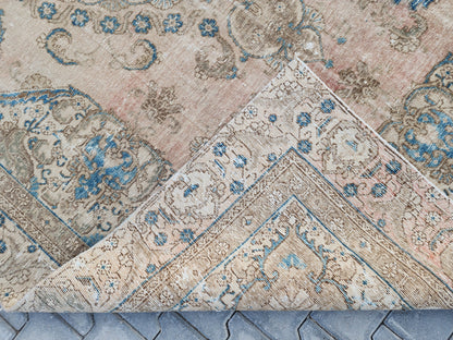 6x10 Turkish Area Rug, Beige and Blue Color, Dining Room Wool Hand Knotted Decor