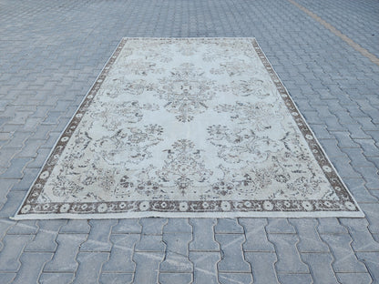 7x10 Vintage Oushak Rug: Hand-Knotted Wool, Beige Traditional Rug