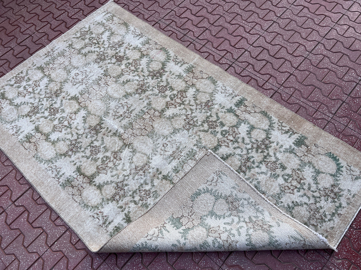 Vintage Oushak Rug 4x6: Handwoven Wool & Cotton Bohemian Rug